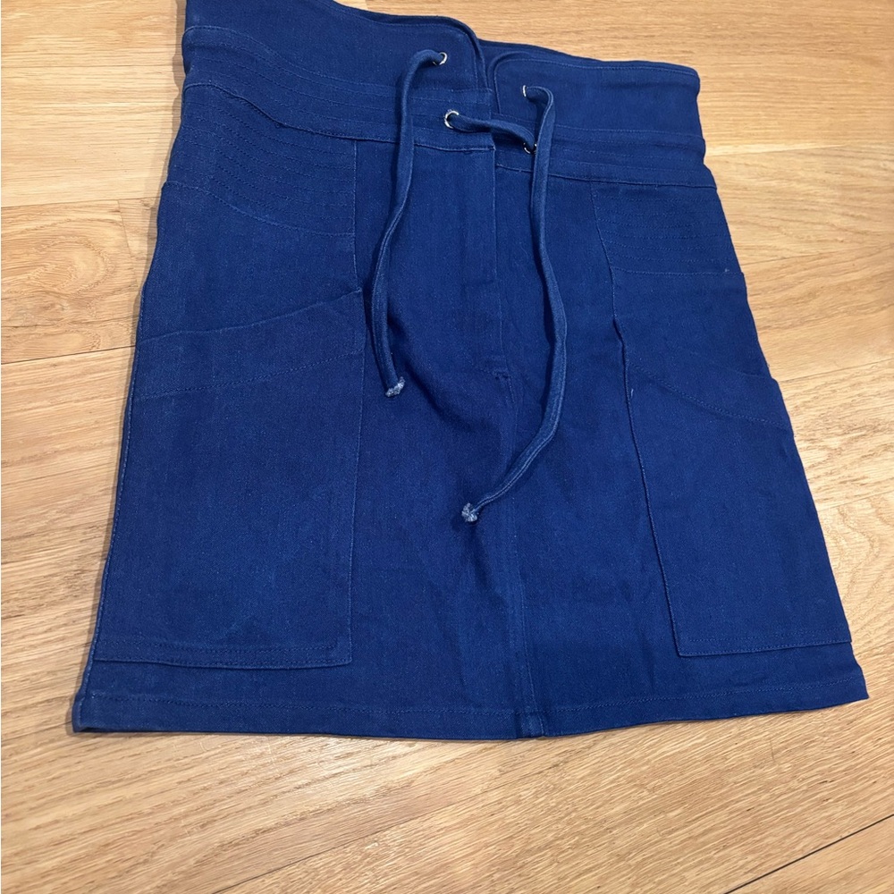 Blue Denim Mini Skirt with Drawstring